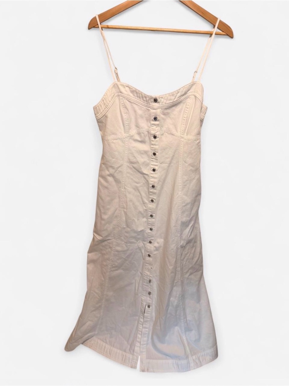 Free People White Denim Button-Front Maxi Slip Dress